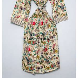 Kimono traditionnel à imprimé floral 100% coton pur pour femmes, vêtements de nuit d'été pour femmes, robe décontractée de plage et de soirée - Product Image 6