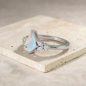 Ethiopian White <b>Opal</b> Kite Cut <b>Ring</b> 925 Sterling Silver Natural <b>Opal</b> Engagement <b>Ring</b> Minimalist October Gift - Product Image 2
