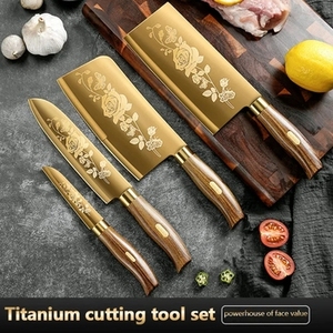 Ensemble de 5 couteaux de chef professionnels en acier inoxydable doré avec manche en bois, vente en gros, avec étui en cuir - Product Image 4