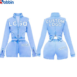 Conjuntos Deportivos Cortos de Verano Estilo Hip Hop para Mujer, 2 Piezas, Chaqueta con Cremallera y Pantalones Cortos, 100% Algodón, Transpirable, de Secado Rápido, Ecológico, Mangas Largas - Product Image 1