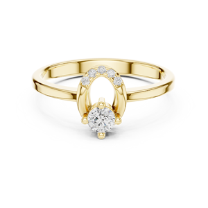 Yellow Gold Lab Grown Diamond Engagement Ring, Horseshoe Halo Design, Round Center <b>Stone</b>, Elegant Bridal Wedding Jewelry - Product Image 1