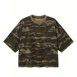 เสื้อยืดโอเวอร์ไซส์ลายพรางยูนิเซ็กซ์ ผ้าเจอร์ซีย์ย้อมสีสไตล์สตรีทแวร์ พิมพ์ลาย คอตตอน คอกลม ทรงหลวม สวมใส่สบาย แฟชั่นฤดูร้อน ปรับแต่งลายด้านหน้าได้ - Product Image 1