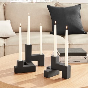 Modern Geometric Matte Black Stacking Taper <b>Candle</b> Holder Set Of 2 Minimalist Architectural Block Black - Product Image 5