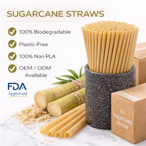 Pajitas de Bebidas de 5 mm 100% Biodegradables y Compostables, Hechas de Bagazo de Caña de Azúcar, Envueltas Individualmente, para Café y Boba - Product Image 1