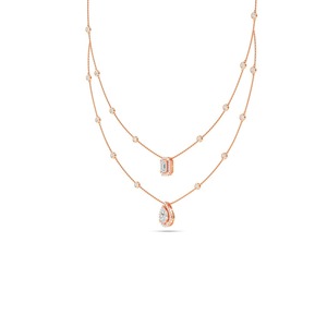 Collar de doble capa de oro rosa de 9 quilates con diamantes cultivados en laboratorio, halo de esmeralda en forma de pera, bisel redondo, 2.13 ct, joyería fina - Product Image 4