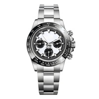 Reloj Deportivo de Buceo de Acero Inoxidable con Logotipo Personalizado Hercules para Movimiento Silver Panda VK63, Correa de Cuero con Cristal, Analógico, 50 Bar