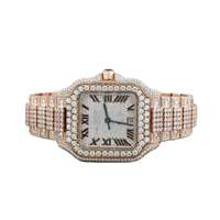 Montre de luxe pour femme avec diamants octogonaux, boîtier en or rose, mouvement à quartz analogique, cadran à chiffres romains, verre saphir, fermoir déployant