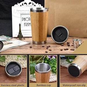 Stainless Steel Vacuum Tumbler with Bamboo Style <b>Double</b> <b>Wall</b> Insulated Lid for Coffee Tea Travel - Product Image 4