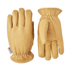 Cowhide Grain Leather Work <b>Gloves</b> Elastic Wristlet Cuff Smooth Texture Abrasion Resistant Anti Slip Waterproof Safety <b>Gloves</b> - Product Image 1