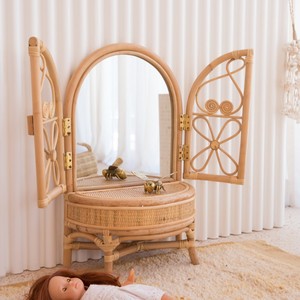 Table de maquillage en bois pour enfant, table de jeu de rôle, vanité en rotin écologique pour enfants - Product Image 4