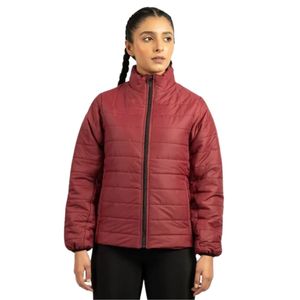 <b>Women's</b> Burgundy Quilted <b>Puffer</b> <b>Jacket</b> Full Zip High Collar Long Sleeve <b>Lightweight</b> Warm Casual Outdoor Winter <b>Jacket</b> Slim - Product Image 1