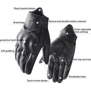 Gants de moto en cuir de haute qualité, écran tactile, protection complète des doigts, respirants, confortables, antidérapants, avec grip sur la paume - Product Image 3