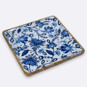 Bandeja Decorativa con Estampado Floral Chinoiserie Azul y Blanco, Bandeja Cuadrada de Madera de Mango Hecha a Mano, Venta al Por Mayor - Product Image 4