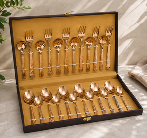 Juego de Cubiertos de Acero Inoxidable Color Oro Rosa de Lujo con Caja de Almacenamiento, Acabado Martillado, Juego de Cucharas y Tenedores para Cena, Vajilla de Regalo, Juego de 24 Piezas - Product Image 2