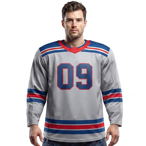 Maillot de hockey sur glace sublimé pour homme avec logo d'équipe personnalisé, col en V, manches longues - Respirant, séchage rapide, écologique - Product Image 1
