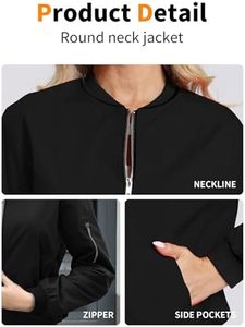 Chaqueta Bomber Negra Sólida con Cierre para Mujer, Personalizable con Logotipo, Corte Ajustado, Estilo Casual Urbano, Ligera, Fabricante OEM - Product Image 5