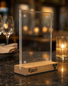 Modern Acrylic Menu Holder Wooden Base Elegant T-Shape <b>Table</b> Tent Sign Holder for Restaurant <b>Display</b> - Product Image 4