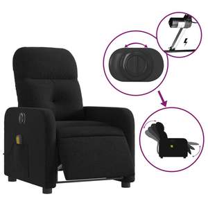 Fauteuil inclinable électrique noir avec fonction massage, construction robuste en polyester, métal et contreplaqué - Product Image 5