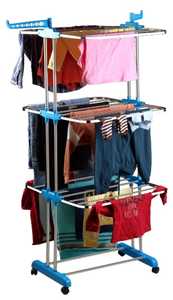 Torre de Secado de Ropa Plegable de Tres Niveles de Acero Inoxidable de Alta Resistencia con Acabado Lacado Brillante y Ruedas, Ajustable para Exteriores - Product Image 5