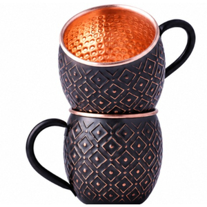 Mug en cuivre noir mat personnalisé avec logo, motif diamant, en acier inoxydable plaqué cuivre, pour cocktails et bière, vente en gros - Product Image 1