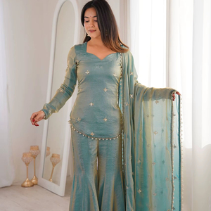 Ramdev Trading – Robe moderne pour femme en soie et velours viscose, broderie lourde, séchage rapide, coupe classique, imprimé numérique, toutes saisons, pour les fêtes - Product Image 1