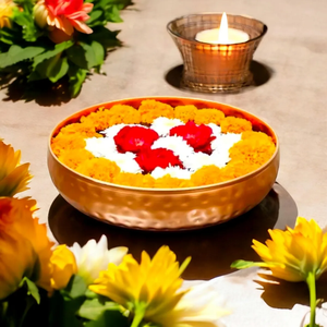 ชามโลหะขัดเงาแบบดั้งเดิมสำหรับใส่ดอกไม้ประดับตกแต่งงานดิวาลี งานฝีมือทำมือสำหรับตกแต่งบ้าน ขนาดกลม 12 นิ้ว - Product Image 2