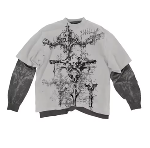 Men’s <b>Gothic</b> Skull Graphic Long Sleeve T <b>Shirt</b> Vintage Oversized Streetwear Round Neck Casual Top - Product Image 3