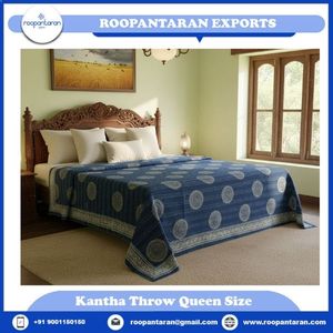 Boho Cotton Sanganer Kantha Queen Size <b>Throw</b> Hand Block Printed <b>Large</b> Width Handmade Indian Quilt Bedroom Home Textile Wholesale - Product Image 2
