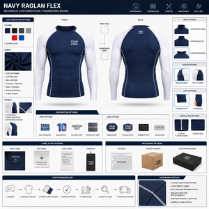 Navy <b>Raglan</b> Flex Men's Long Sleeve Compression <b>Top</b> 230 GSM Polyester Spandex Quick Dry Breathable Full Sleeve - Product Image 4