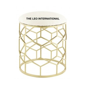 Stainless Steel Foam and Fabric Material Golden Plated <b>Ottoman</b> <b>Stool</b> Furniture Accessories Square Shape <b>Ottoman</b> <b>Stool</b> - Product Image 4