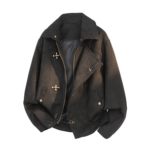 Men's <b>Suede</b> Leather <b>Jacket</b> Solid Color Zipper Closure Turn-down Collar Casual Style Autumn Windproof Thick Regular Fit - Product Image 5