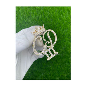 Pendentif initial de luxe pour homme en or massif 10K, avec moissanite VVS, couronne alphabétique, breloque lettre personnalisée, cadeau Hip Hop - Product Image 1