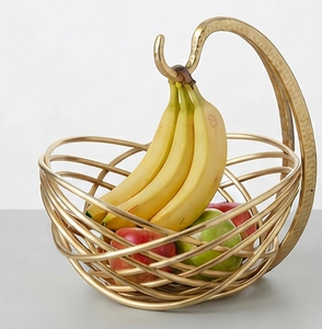 Corbeille à fruits en fil métallique doré, moderne, tressée, avec poignée, pour la cuisine - Product Image 1