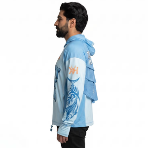 Chemise de pêche personnalisée UPF 50+ respirante antibactérienne en poly-spandex, coupe oversize, à manches longues, avec capuche, protection solaire, style streetwear - Product Image 3