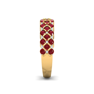 Anillo de Eternidad de Oro Amarillo con Rubíes y Diamantes de Corte Brillante Redondo para Mujer, Joyería Fina de Lujo Geométrica - Product Image 4