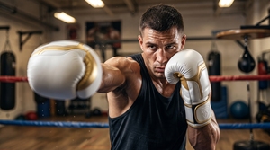 Guantes de Boxeo de Cuero Blanco Dorado con Diseño de Logotipo Personalizado, Equipo de Entrenamiento Profesional - Modelo Dumela International DI-BG-26 (Personalizable) - Product Image 4