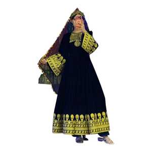 Afghani Women's Velvet Maxi <b>Dress</b> With Gold Embroidery O-Neck Long Sleeve Loose Fit Formal Traditional Ethnic Casual <b>Dresses</b> - Product Image 1