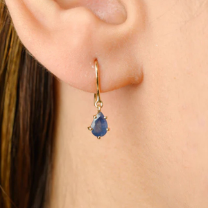 14K Solid Gold Pear Cut Blue Sapphire Drop <b>Earrings</b>-Christian Religious Gift - Product Image 1