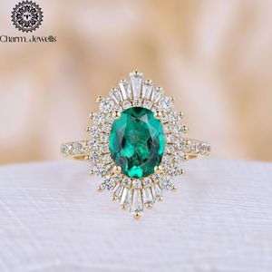Charm_Jewells Women's 18K Solid <b>Gold</b> Oval Moissanite <b>Cocktail</b> <b>Ring</b> Pave Setting Flower Design Luxury Engagement <b>Ring</b> - Product Image 1