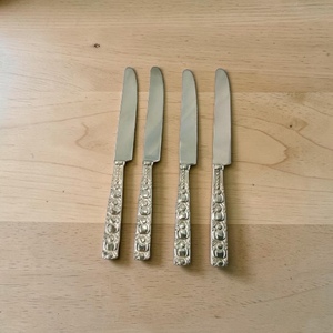 <b>Silver</b> Plated <b>Table</b> Knives Set Vintage Design Long Handle Durable Metal Utensils For Wedding Occasion - Product Image 4