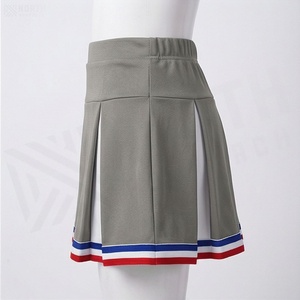 High Waist Pleated <b>Mini</b> <b>Skirt</b> Women Gray Solid Color With <b>Red</b> White Blue Trim Comfortable All Seasons Wear - Product Image 3