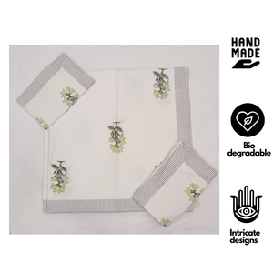 Parure de lit de luxe florale blanc et vert, taille King, en pur coton premium, respectueuse de l'environnement, teintures non toxiques, respirante, douce et durable pour la maison - Product Image 2