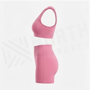 <b>Pink</b> 2 Piece Yoga Set Racerback <b>Crop</b> <b>Top</b> High Waist Shorts Sweat Wicking Breathable Quick Dry Seamless Sportswear - Product Image 3