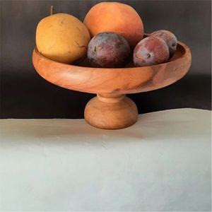 Corbeille à fruits rustique en bois blanc patiné, grand bol de service décoratif sur piétement en bois de manguier, centre de table pour la décoration intérieure - Product Image 4