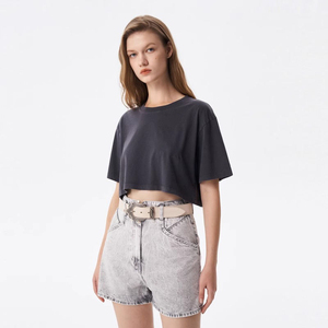 T-shirt court décontracté d'été pour femme en tricot ample 100 % coton uni - Product Image 2