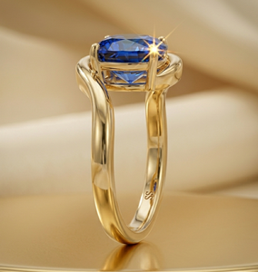 Anillo de Boda Vintage Chapado en Oro de 18K con Zafiro Azul de Corte Oval y Engaste de Garras para Mujer - Product Image 4