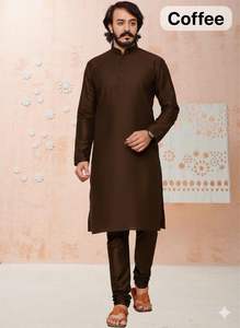 Ensemble Kurta Pajama de créateur en soie douce de qualité supérieure, tissé sur mesure, avec motif ton sur ton - Product Image 6