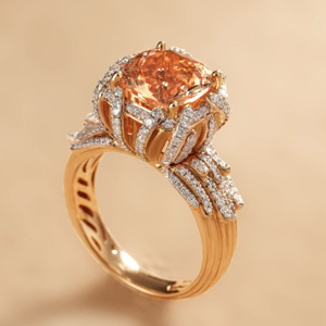 Rose <b>Gold</b> Morganite <b>Cocktail</b> <b>Ring</b> With Pave Diamond Flower Design Luxury Women Engagement <b>Ring</b> - Product Image 2