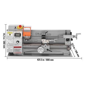 Tornio da banco compatto di precisione da 800W per la lavorazione dei metalli, 7FT x 16FT, velocità variabile 150-2500 RPM, include macchinari per metallurgia. - Product Image 3