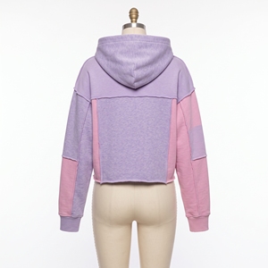 Women <b>Lilac</b> Pink Color Block Cropped Hoodie Pullover Sweatshirt Streetwear Women Top Custom Wholesale Fashion Style - Product Image 4